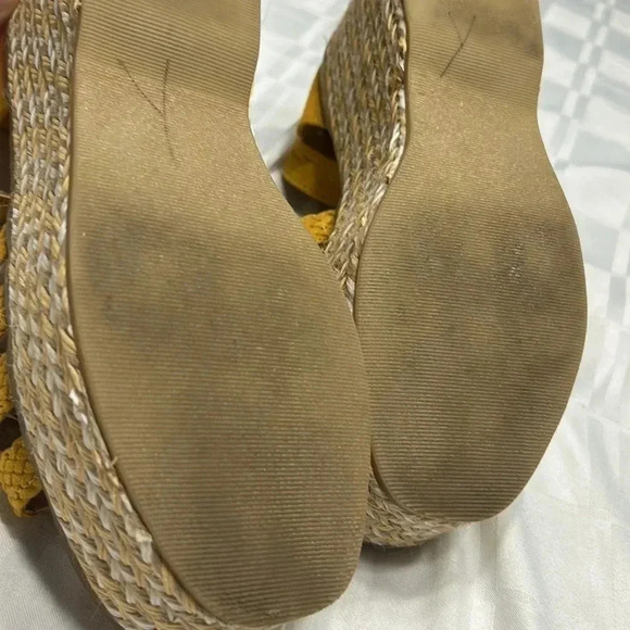 platform JustFab women sandals sz 6.5 yellow heel wedge espadrille,ankle strap - Picture 15 of 15